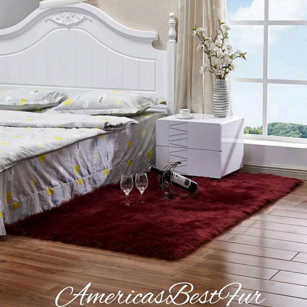 Faux Fur Burgundy Luxurious 3'x5' Accent Area Rug